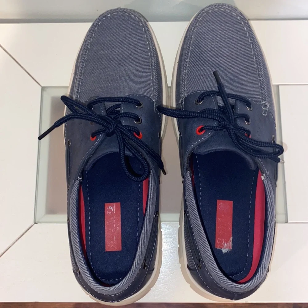 SOLO Canvas Faux Leather Laced Boat Shoes-Mens Sz 9